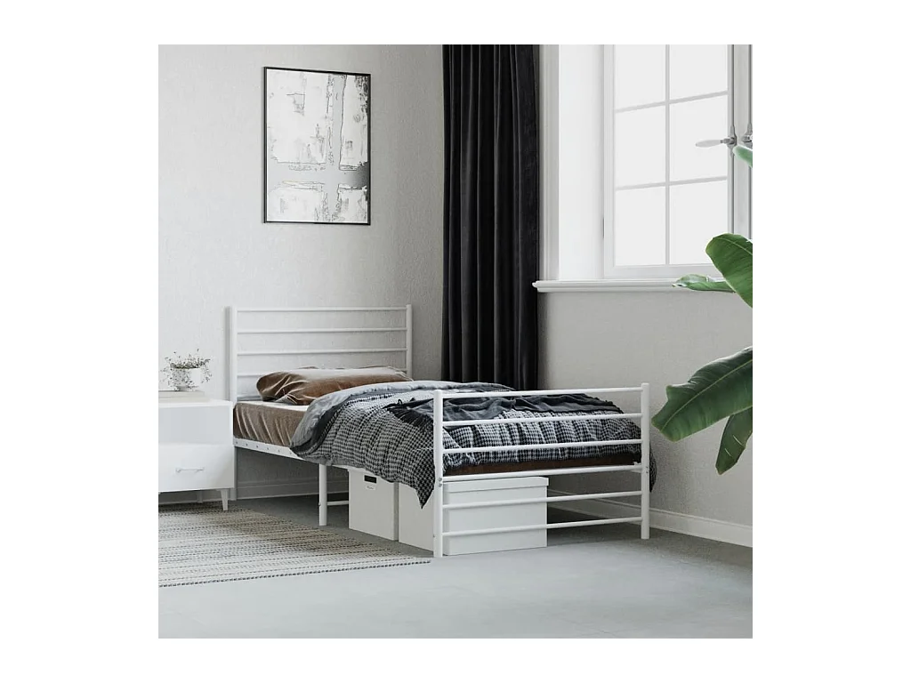 Lit-80x200 cm métal avec tête de lit/pied de lit blanc EGGB92958