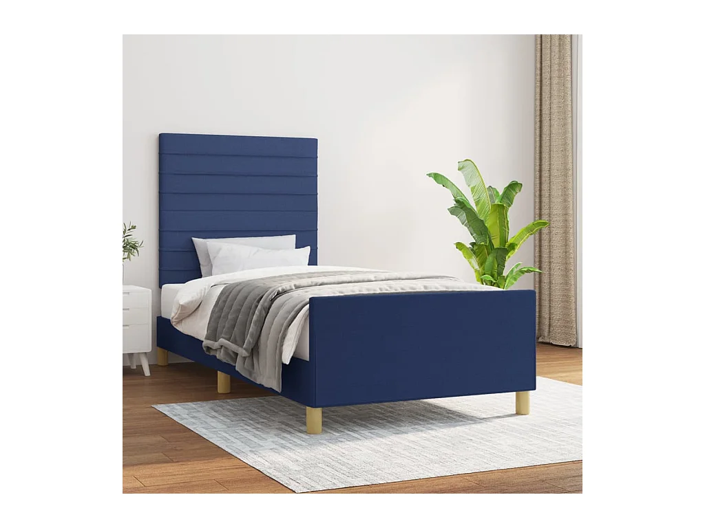 Lit-80x200 cm avec tête de lit Bleu Tissu EGGB79389