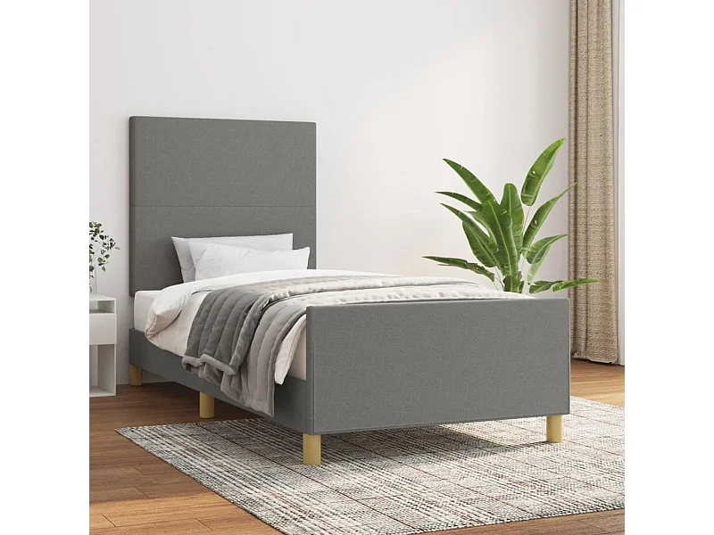 Bedframe met hoofdbord stof donkergrijs 90x200 cm NL57906
