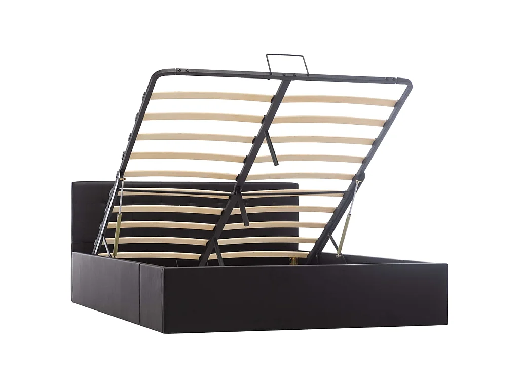 Lit-140x200 cm à rangement hydraulique Noir Similicuir EGGB53883