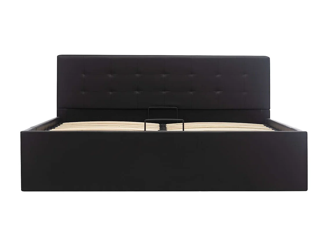 Cama hidráulica c/ arrumação 140x200cm couro artificial preto PT903854