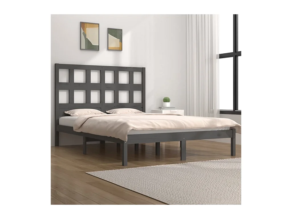 Cama 200x200 cm de madera maciza de pino gris ES54319