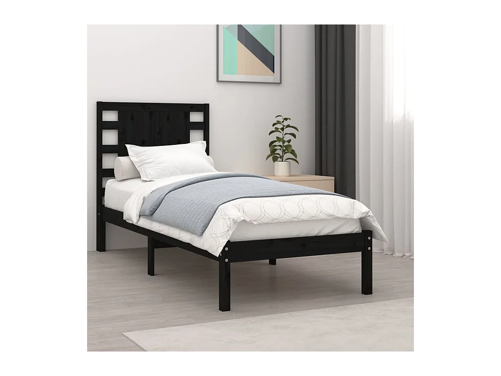 Lit-75x190 cm Noir Bois massif Petit simple EGGB90393