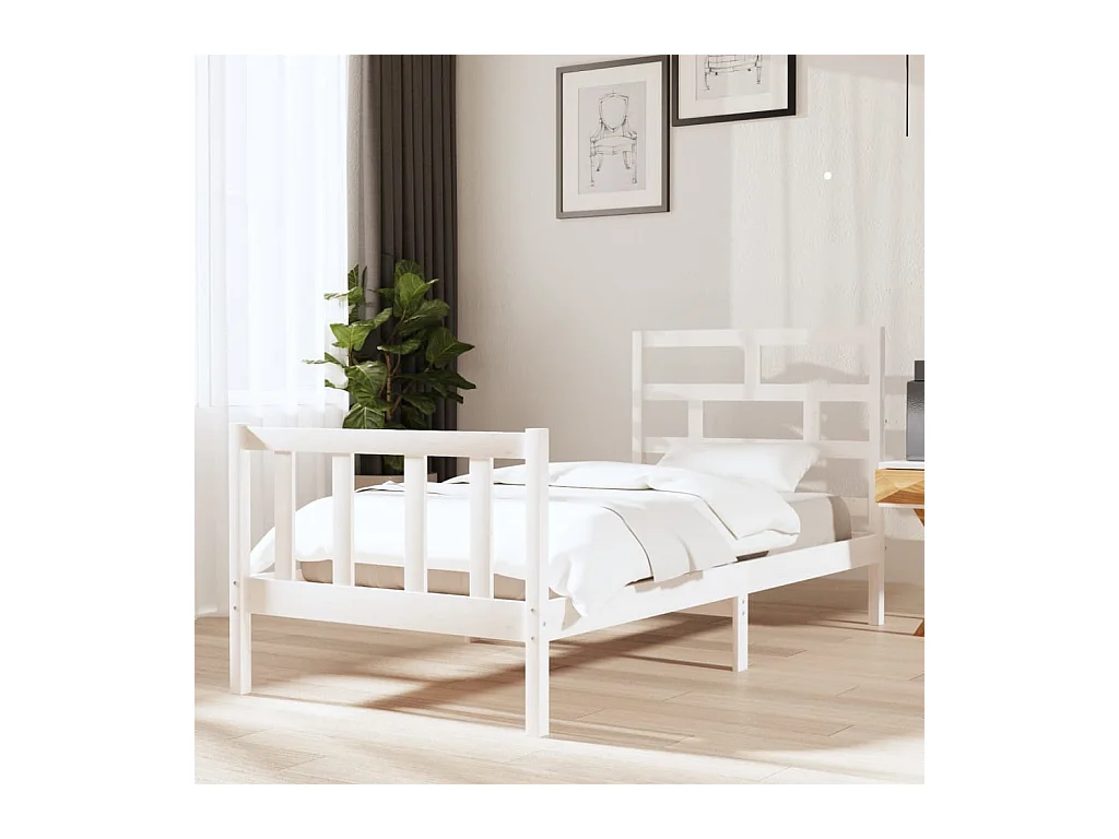 Lit-90x190 cm Blanc Bois de pin massif Simple EGGB46904