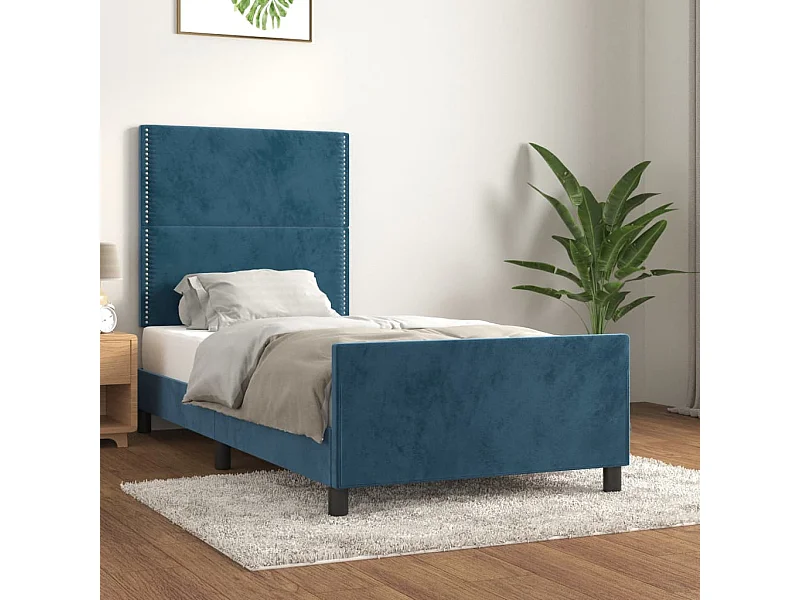 Lit-90x200 cm avec tête de lit Bleu foncé Velours EGGB13154