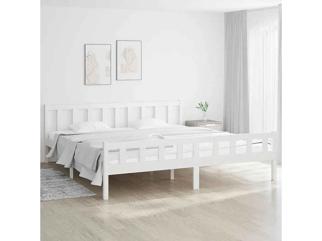 Cama 160x200 cm madeira maciça branco PT144350