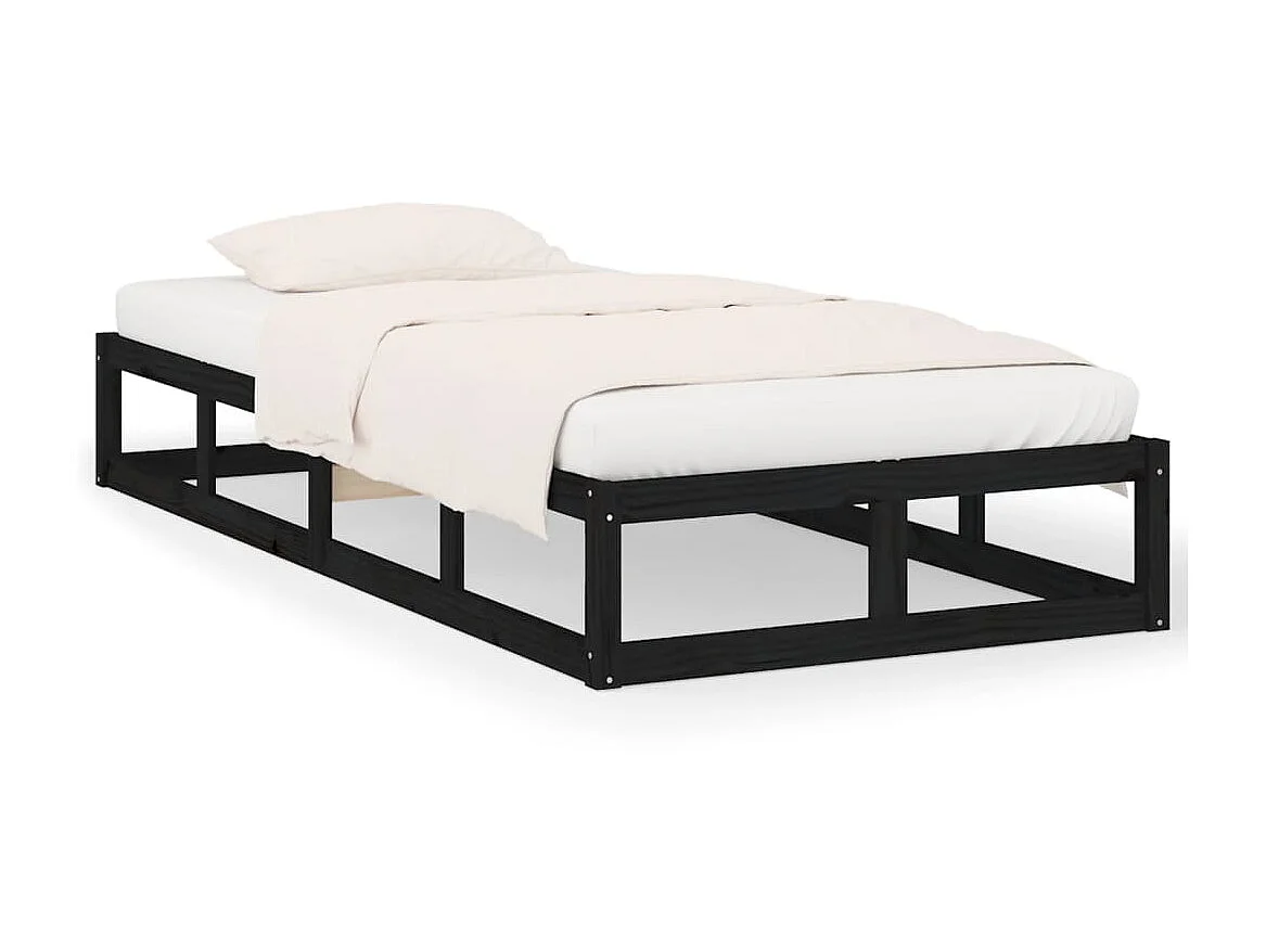 Lit-75x190 cm Noir Petit simple Bois massif EGGB63673