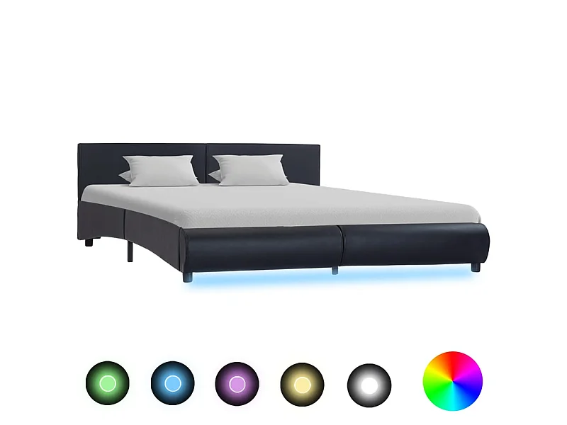 Lit-180x200 cm avec LED Noir Similicuir EGGB65267