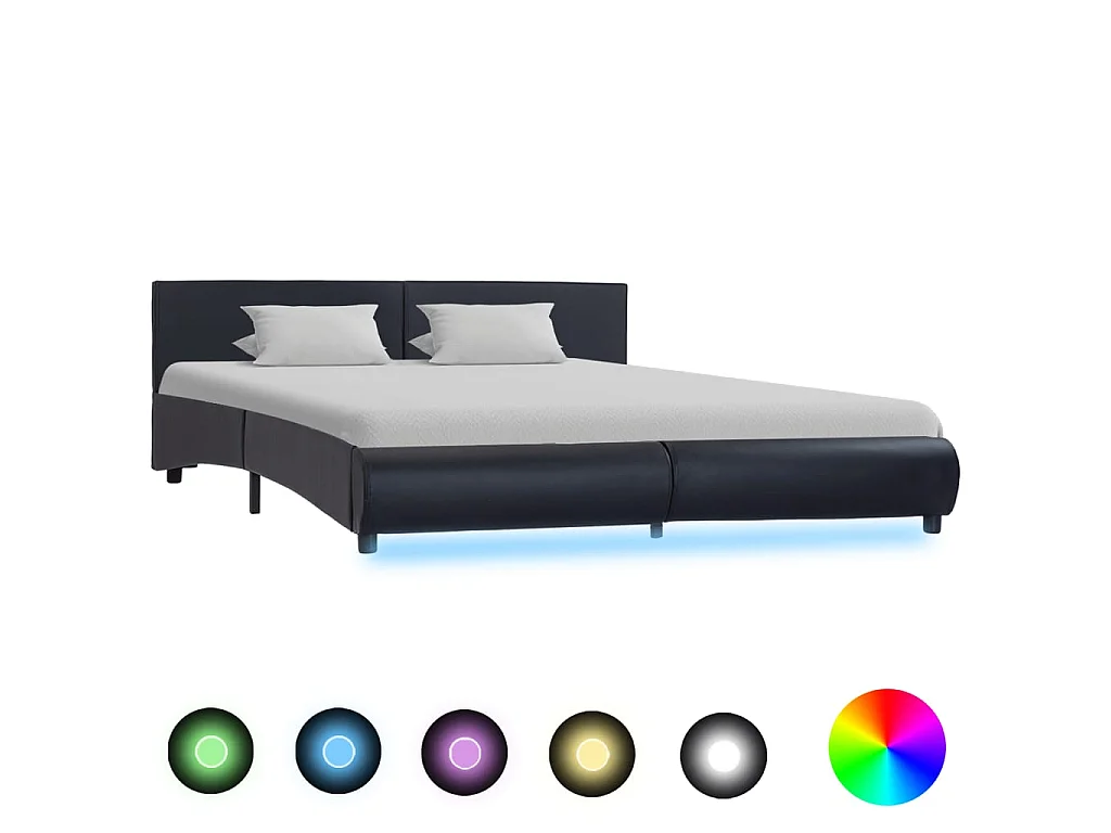 Lit-180x200 cm avec LED Noir Similicuir EGGB65267