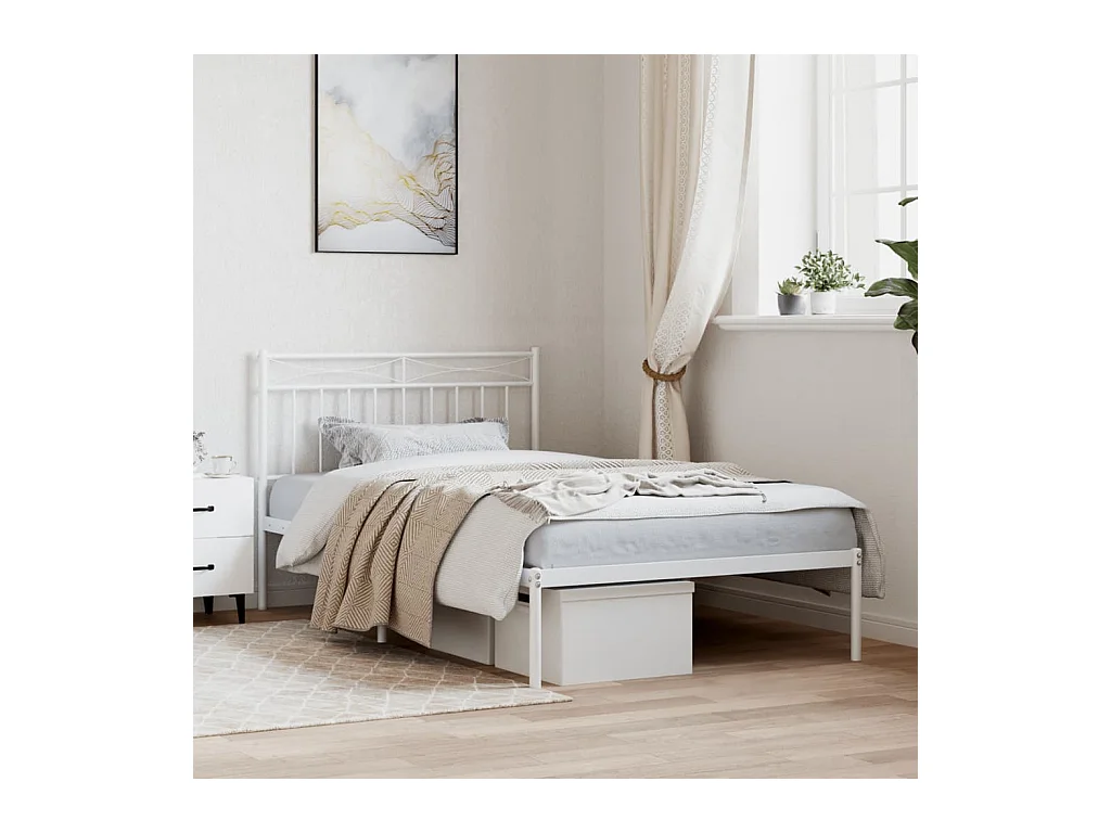 Lit-100x200 cm métal avec tête de lit blanc EGGB47624