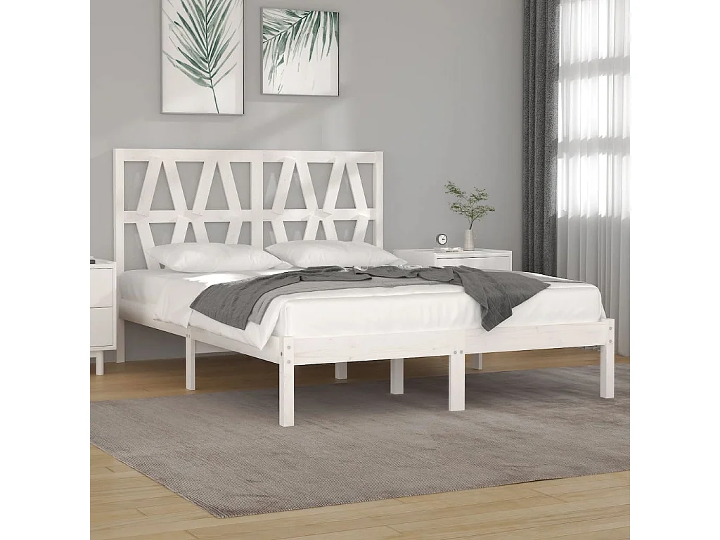 Lit-120x190 cm Blanc Bois de pin massif Petit Double EGGB86273