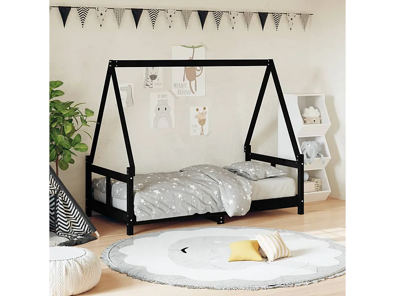 Cama infantil 80x160 cm pinho maciço preto PT693082