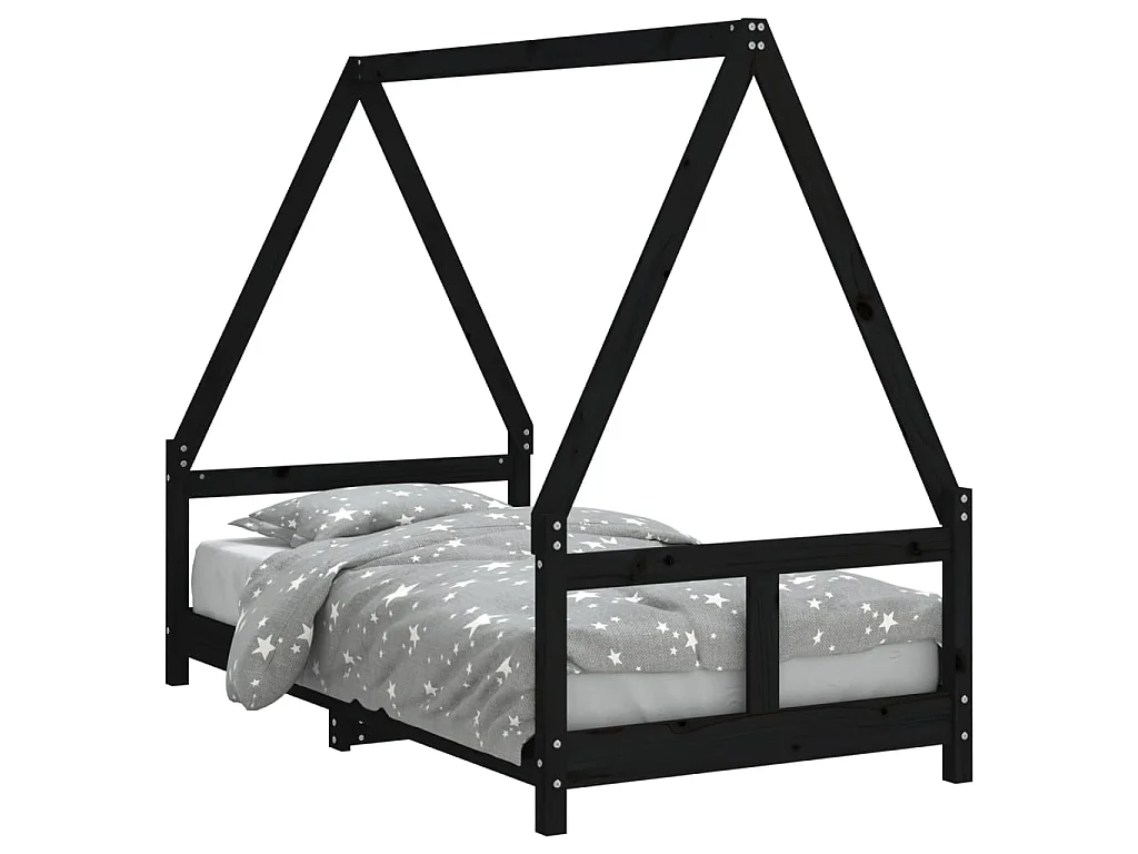 Kinderbedframe 80x160 cm massief grenenhout zwart NL48947