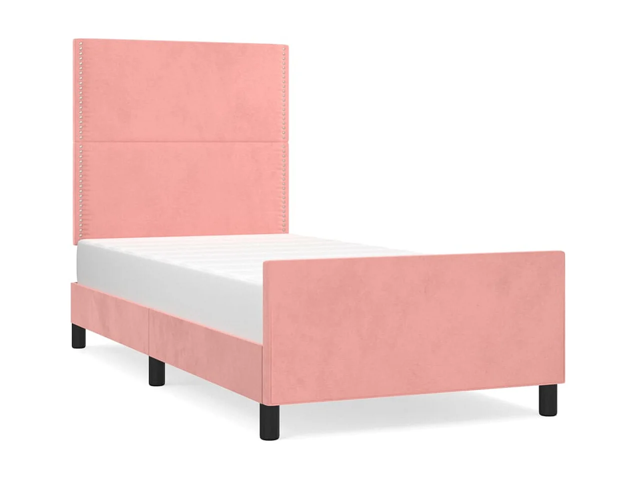 Cama 90x190 cm con cabecero de terciopelo rosa ES61296
