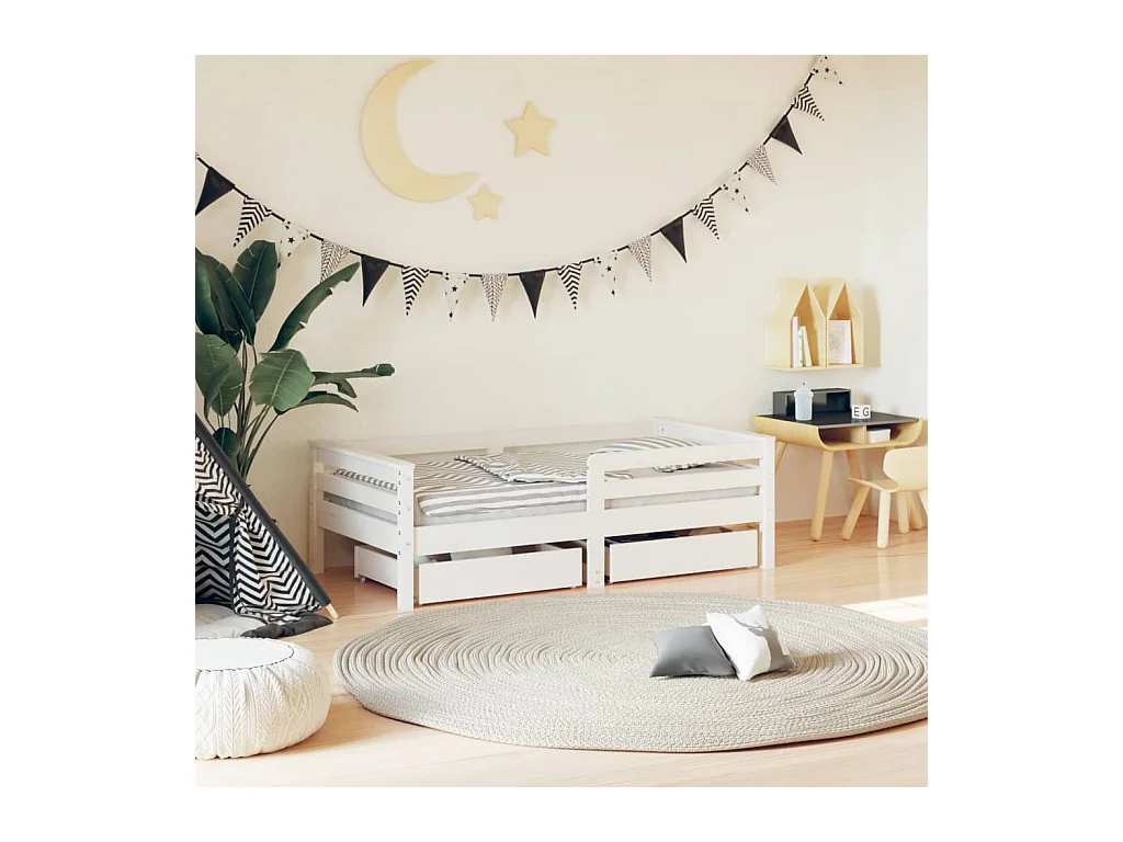 Lit-70x140 cm enfant tiroirs blanc bois de pin massif EGGB33972