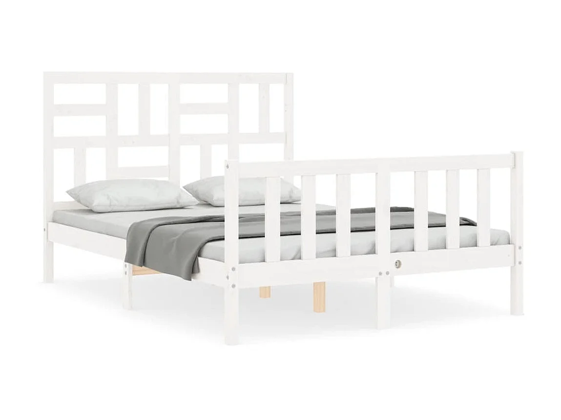 Cama de casal c/ cabeceira madeira maciça branco PT263063