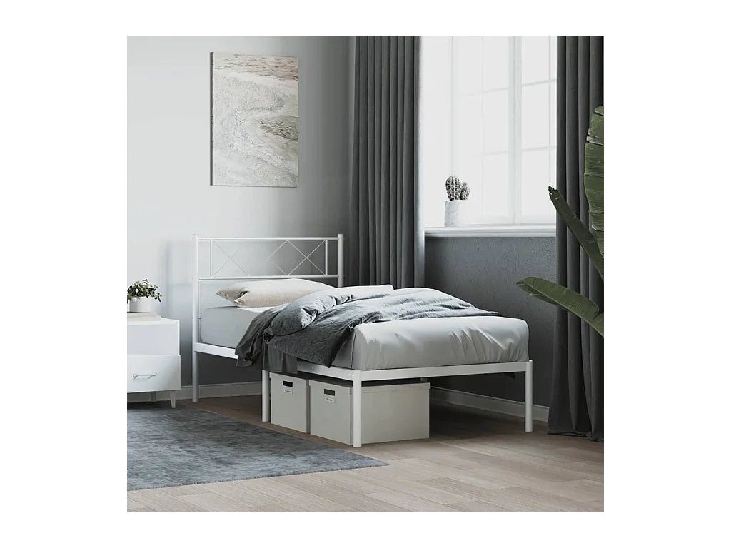 Lit-75x190 cm métal avec tête de lit blanc EGGB59075