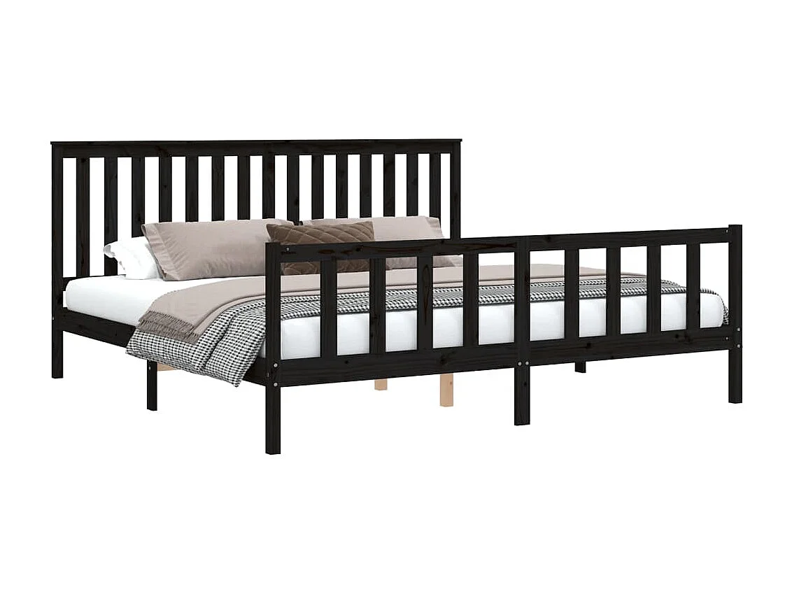 Lit-200x200 cm et tête de lit noir bois de pin massif EGGB30392