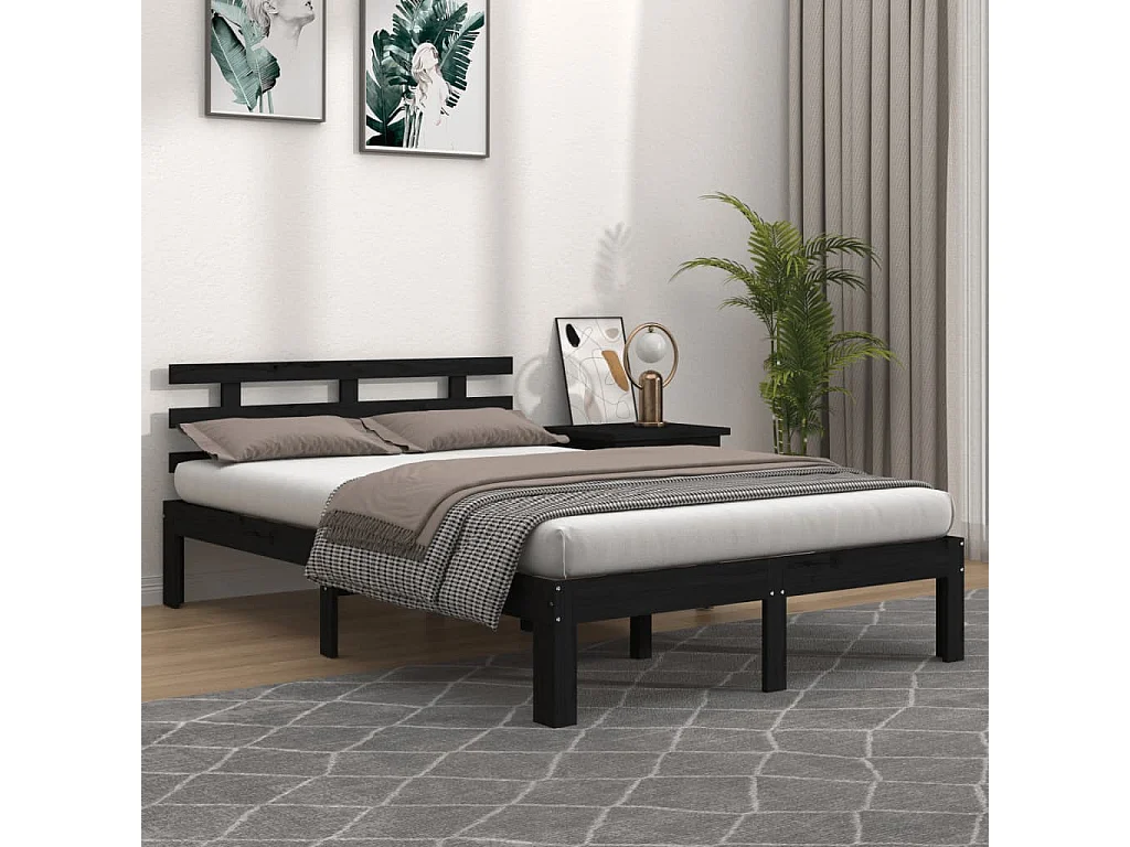 Lit-200x200 cm Noir Bois massif EGGB71514