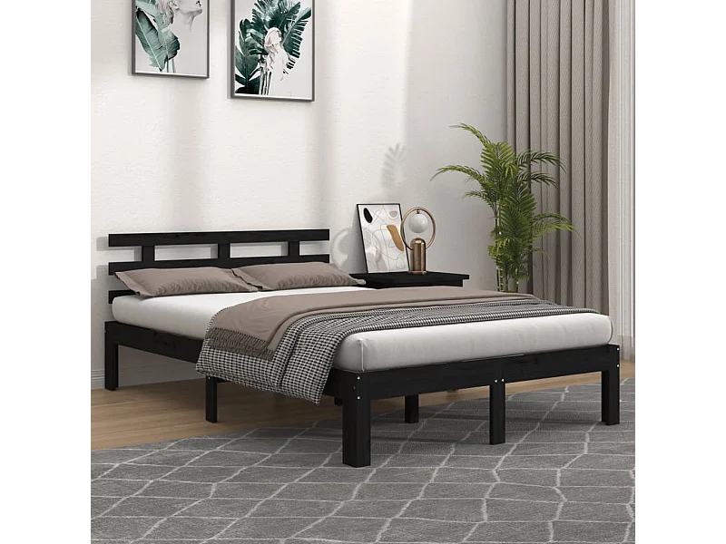 Cama 200x200 cm de madera maciza negro ES86500