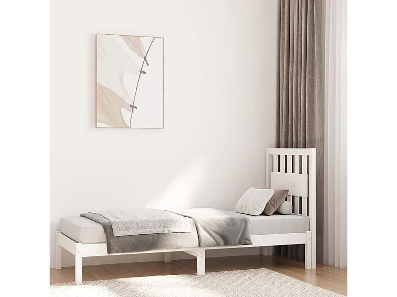 Lit-75x190 cm Blanc Bois de pin massif Petit simple EGGB17091