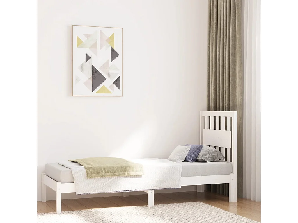 Lit-75x190 cm Blanc Bois de pin massif Petit simple EGGB17091