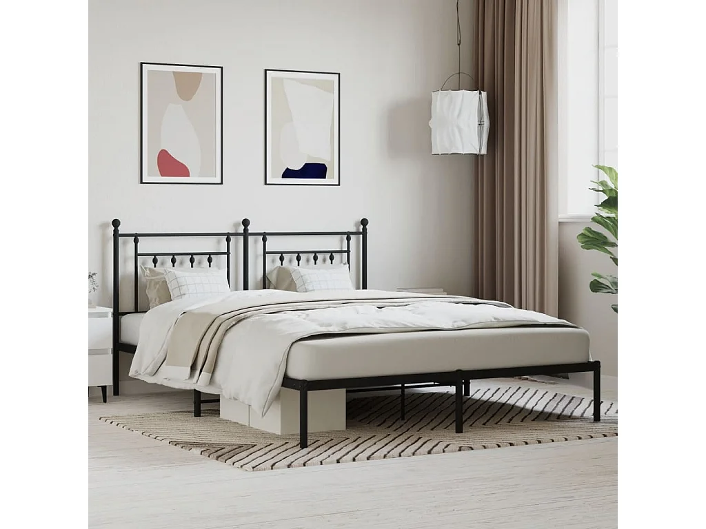 Lit-183x213 cm métal avec tête de lit noir EGGB76501