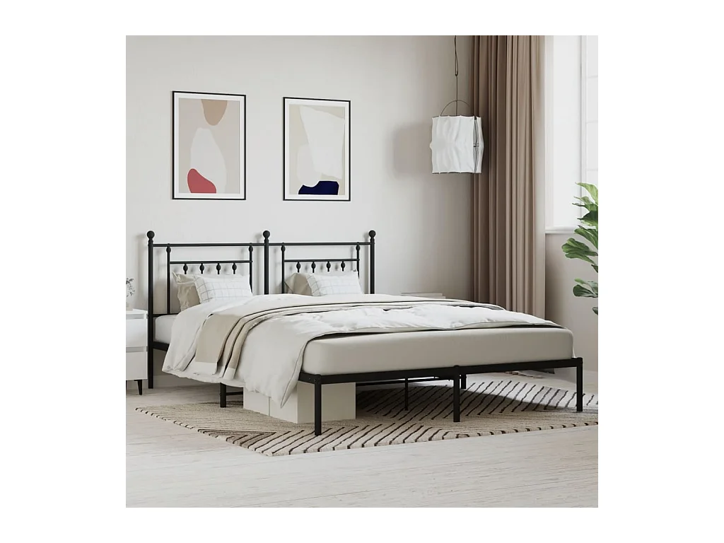 Lit-183x213 cm métal avec tête de lit noir EGGB76501