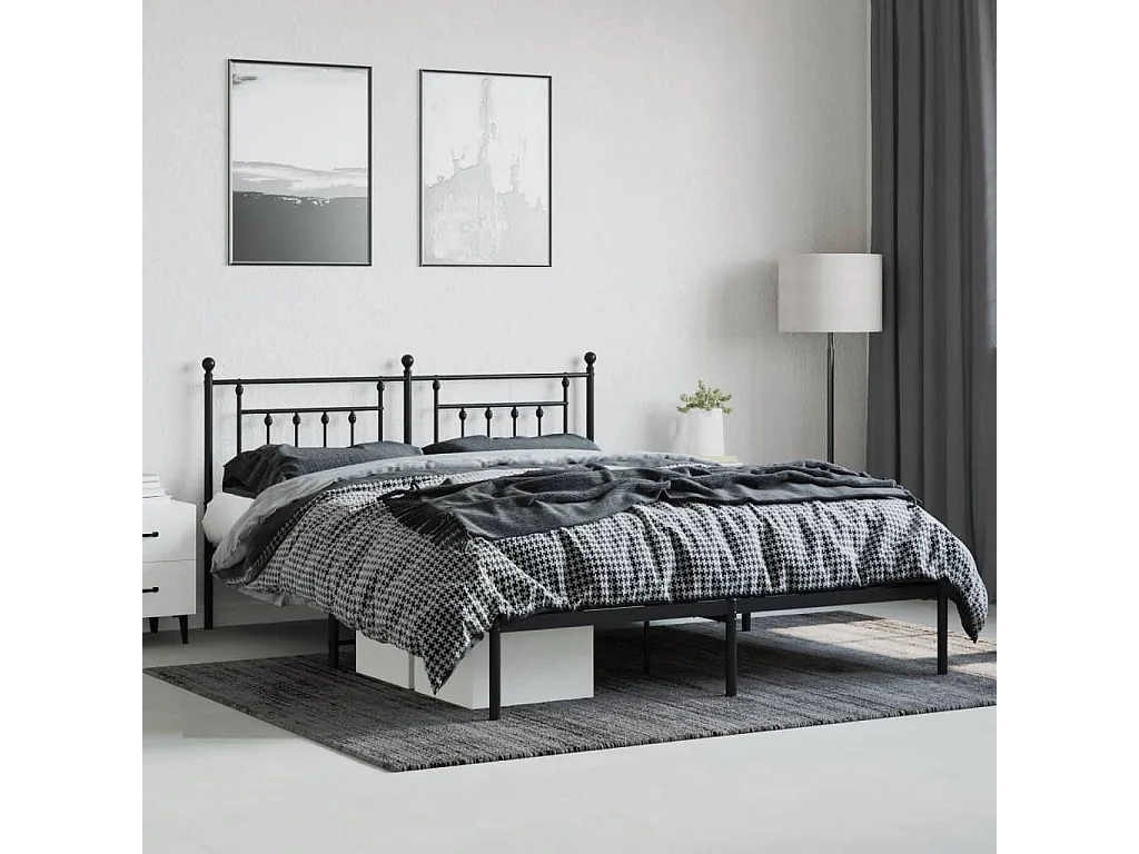 Cama com cabeceira 183x213 cm metal preto PT140008