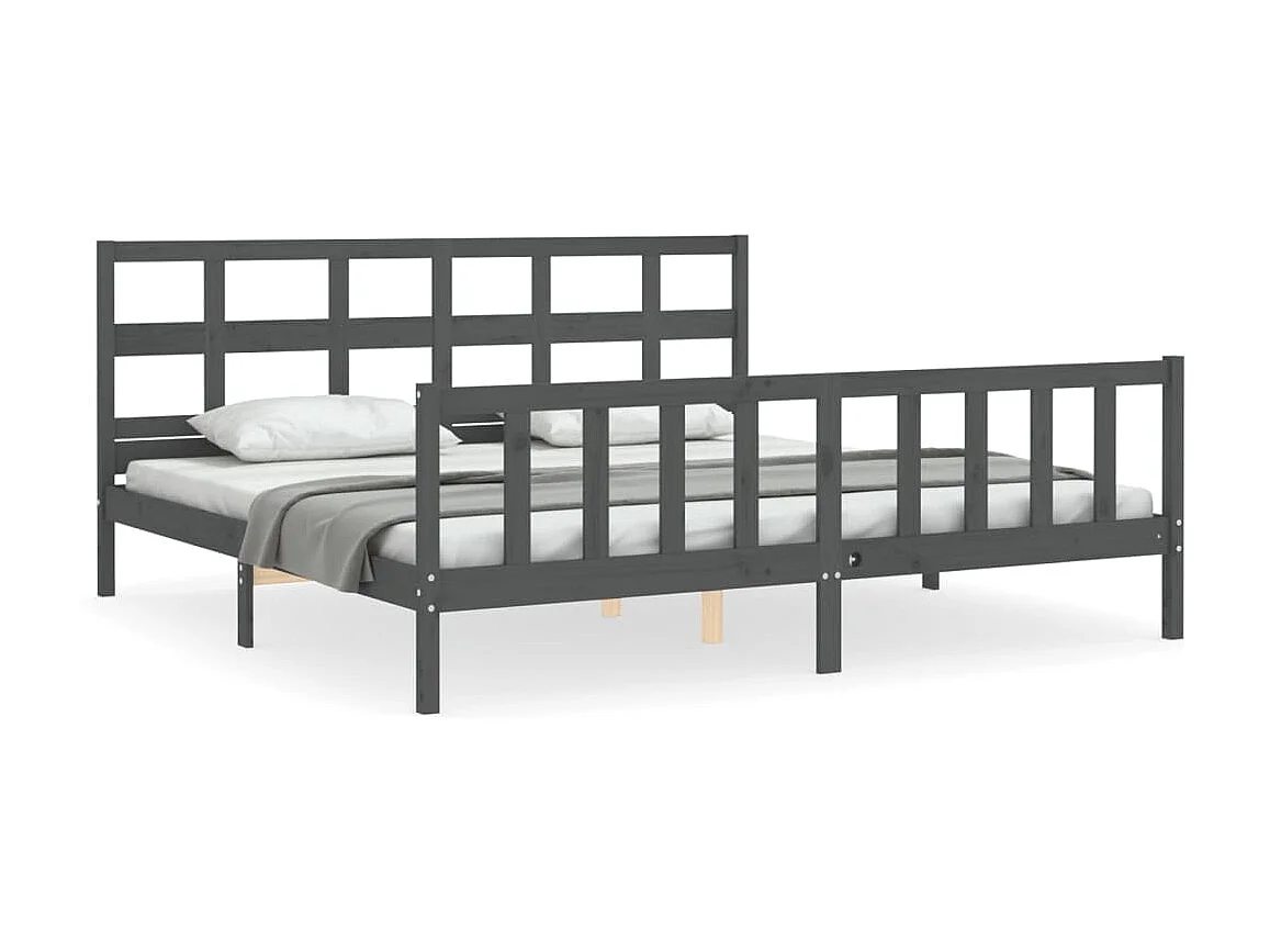Lit-200x200 cm avec tête de lit gris bois massif EGGB96703