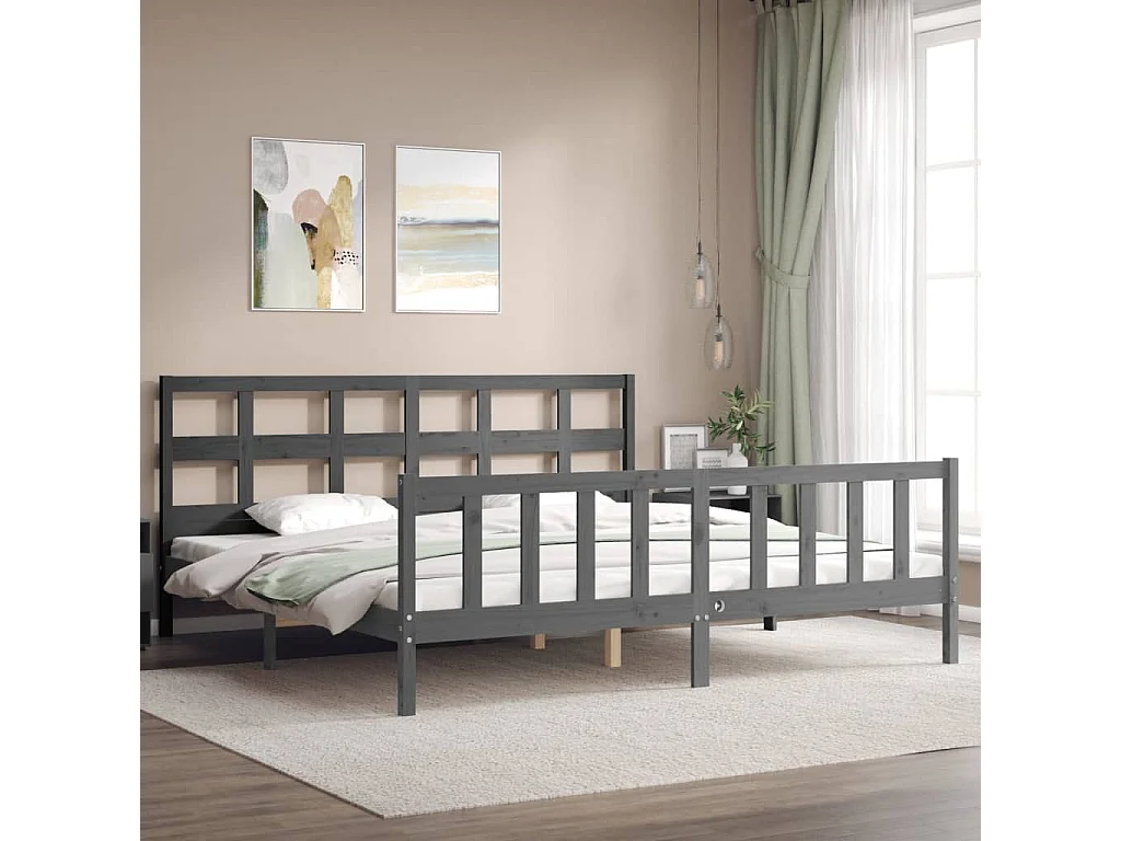 Lit-200x200 cm avec tête de lit gris bois massif EGGB96703