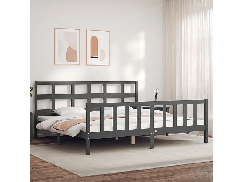 Lit-200x200 cm avec tête de lit gris bois massif EGGB96703