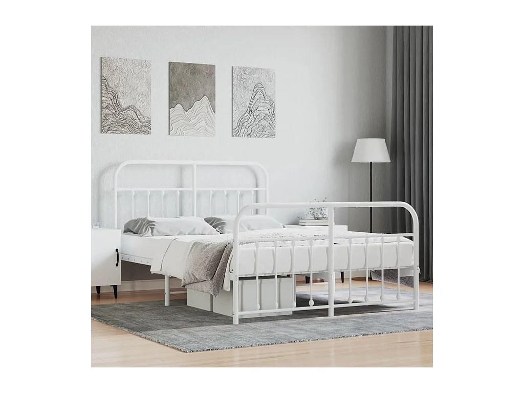 Lit-140x200 cm métal avec tête de lit/pied de lit blanc EGGB59541