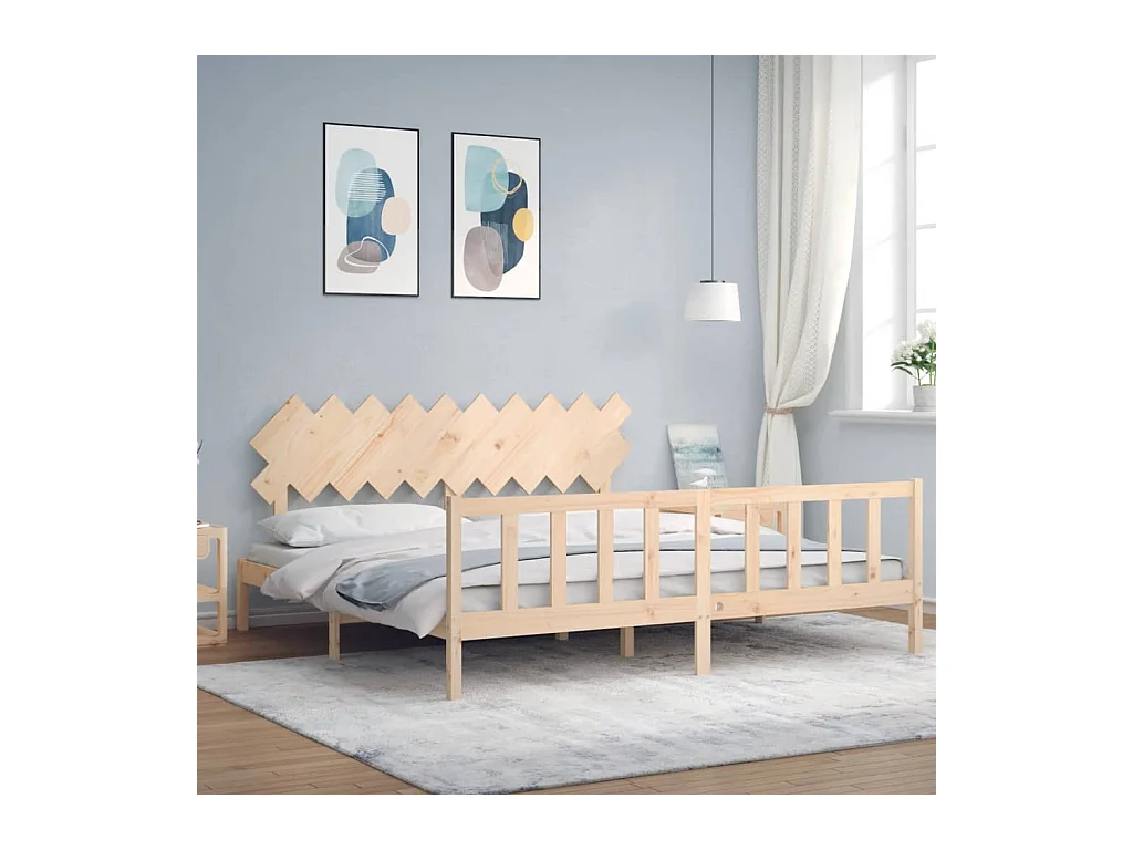Lit-200x200 cm avec tête de lit bois massif EGGB56572