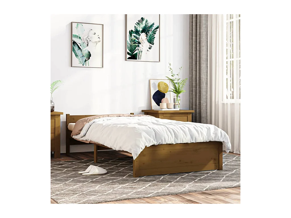 Cama pequena solteiro 75x190 cm madeira castanho mel PT226256