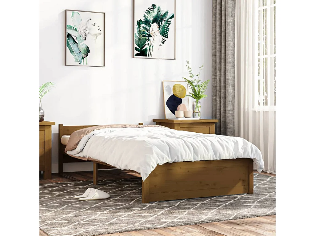 Lit-75x190 cm Marron miel Bois massif Petit simple EGGB27279