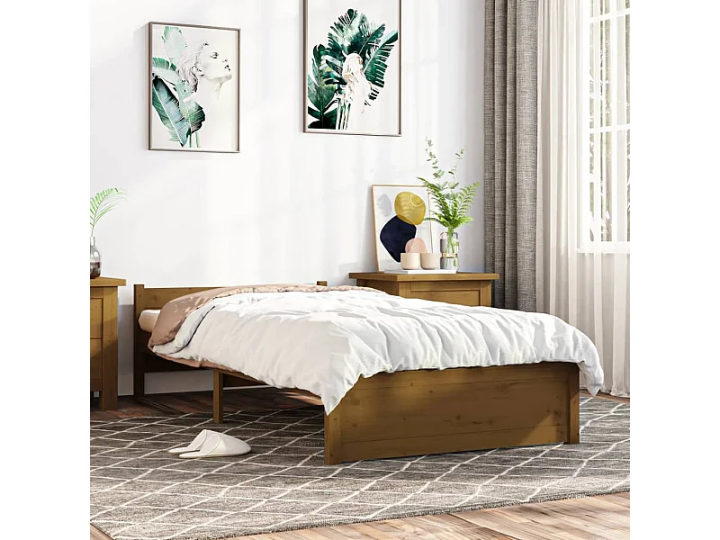Cama pequena solteiro 75x190 cm madeira castanho mel PT226256