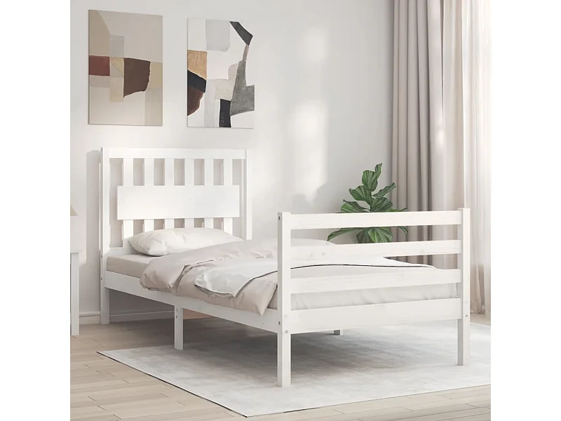 Lit-90x200 cm avec tête de lit blanc bois massif EGGB39076