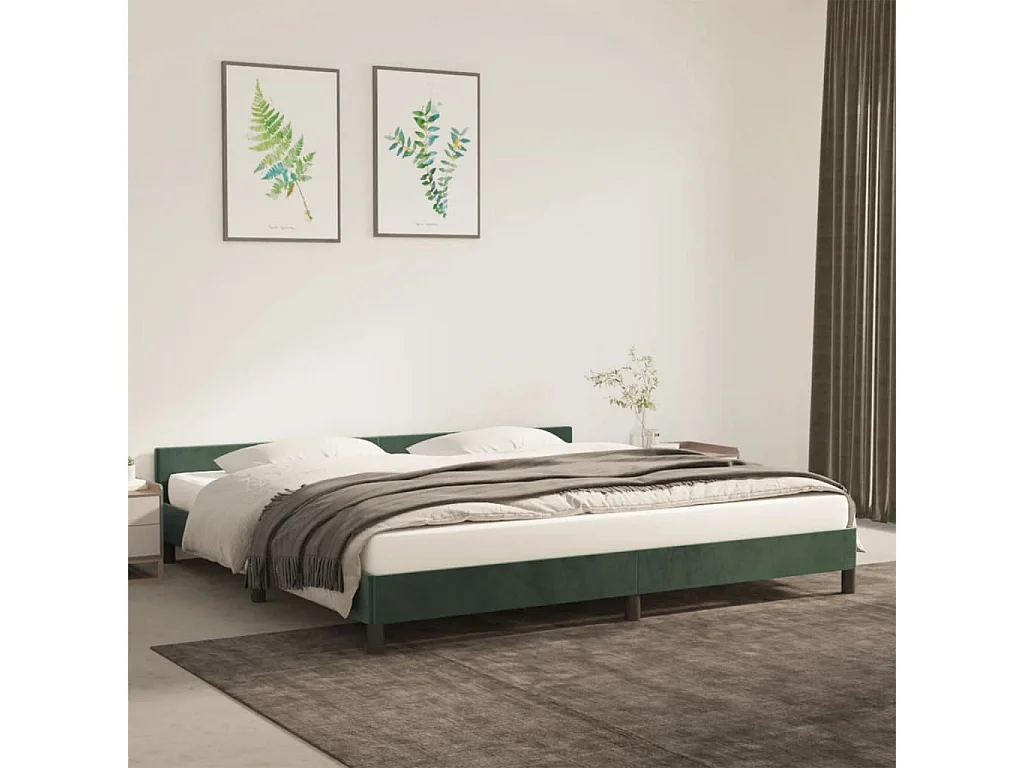 Lit-200x200 cm avec tête de lit Vert foncé Velours EGGB21392