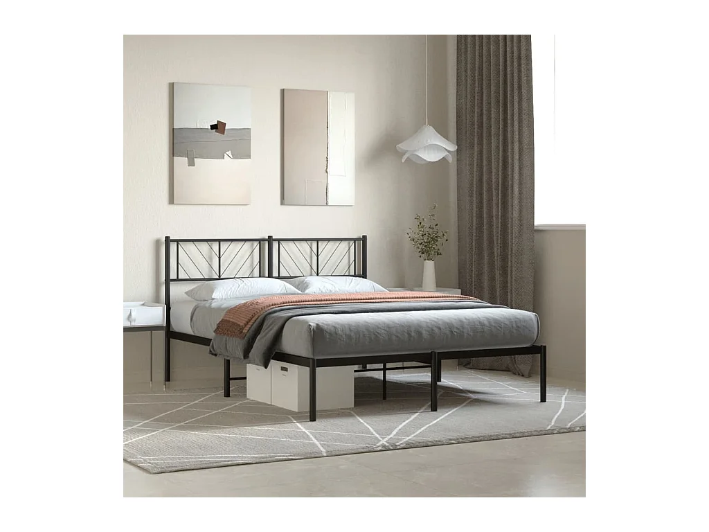 Lit-140x200 cm métal avec tête de lit noir EGGB10536