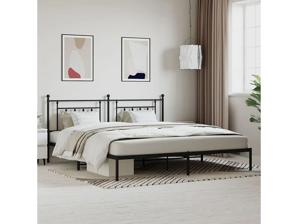 Lit-193x203 cm métal avec tête de lit noir EGGB95533