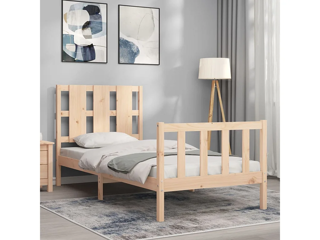 Cama 90x190 cm con cabecero madera maciza ES90690
