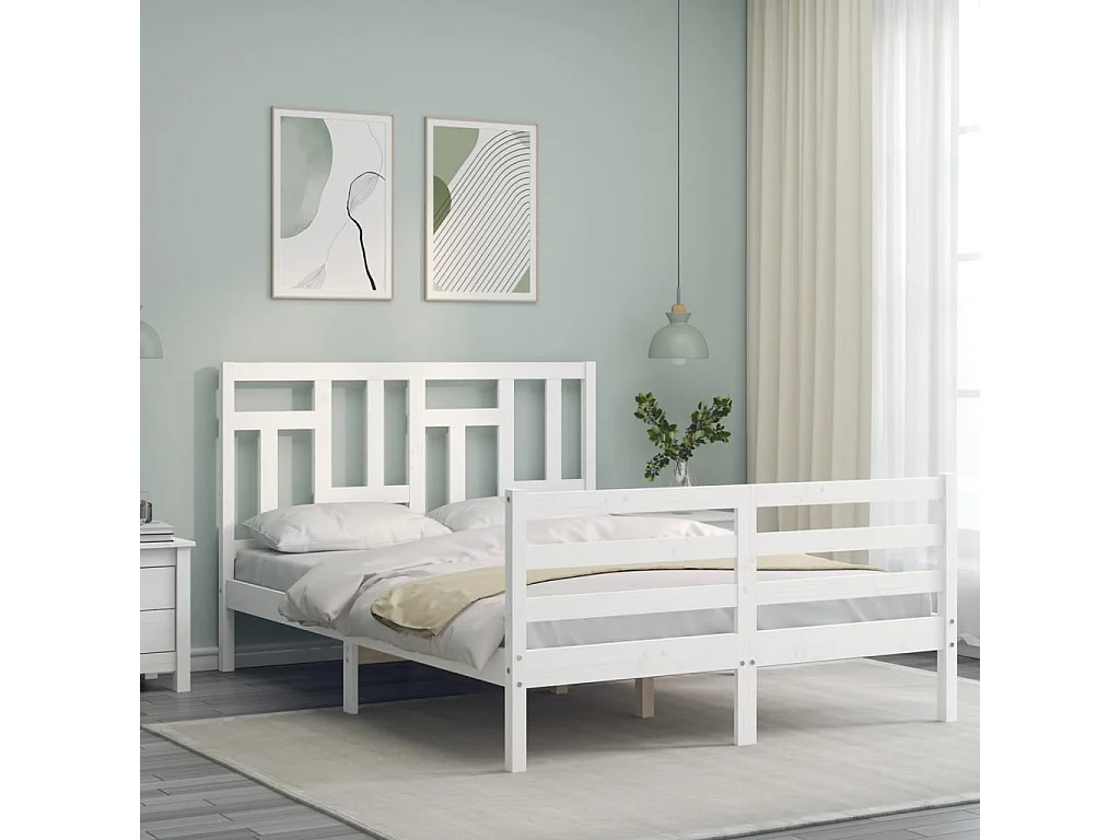 Bedframe met hoofdbord massief hout wit NL70735