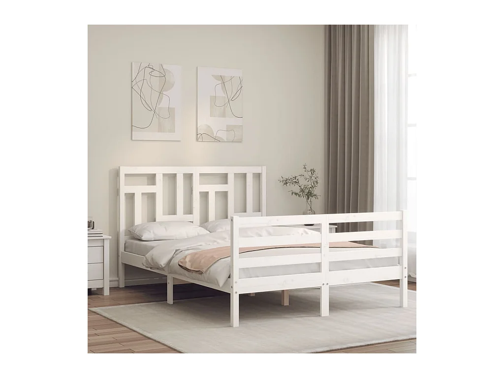 Lit-120x190 cm avec tête de lit blanc petit double bois massif EGGB40304