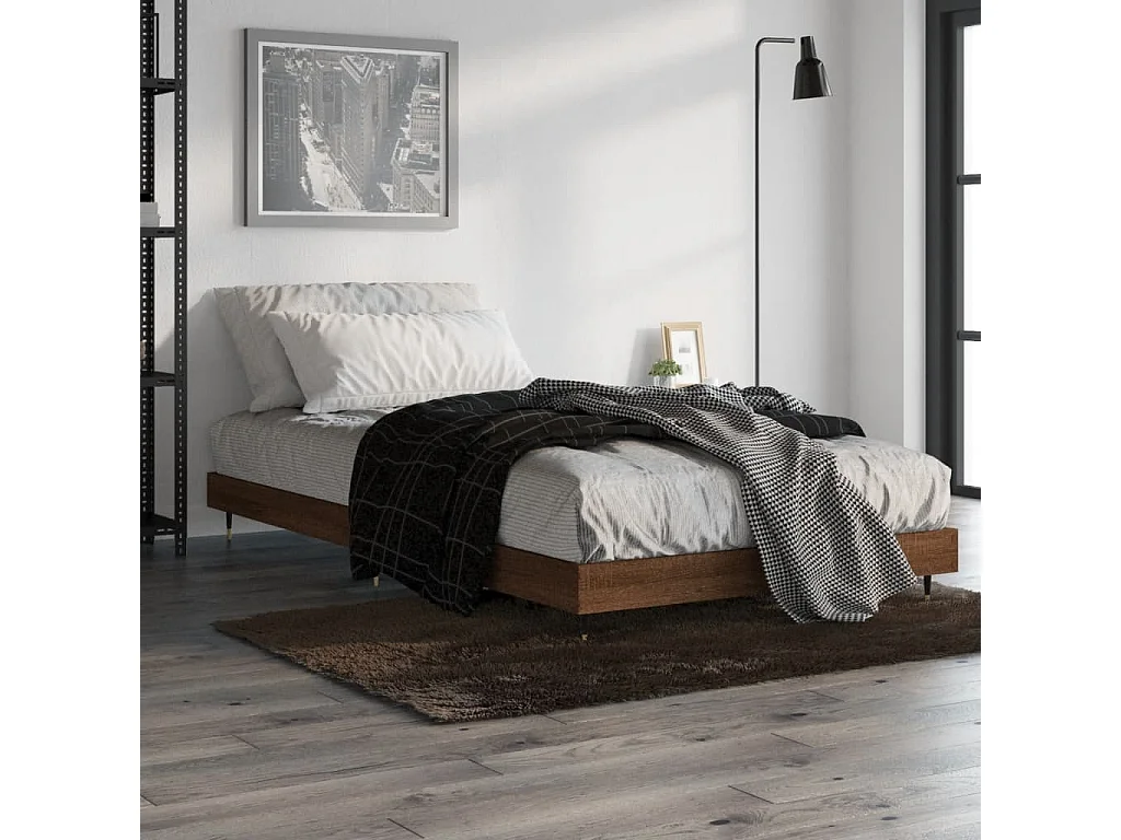 Lit-90x190 cm chêne marron bois d'ingénierie EGGB82558