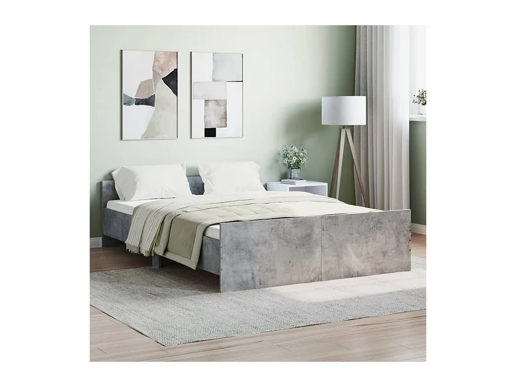 Lit-140x190 cm tête de lit et pied de lit gris béton EGGB47571