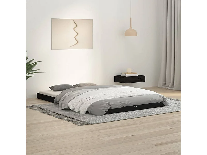 Lit-120x190 cm noir petit double bois massif de pin EGGB74892