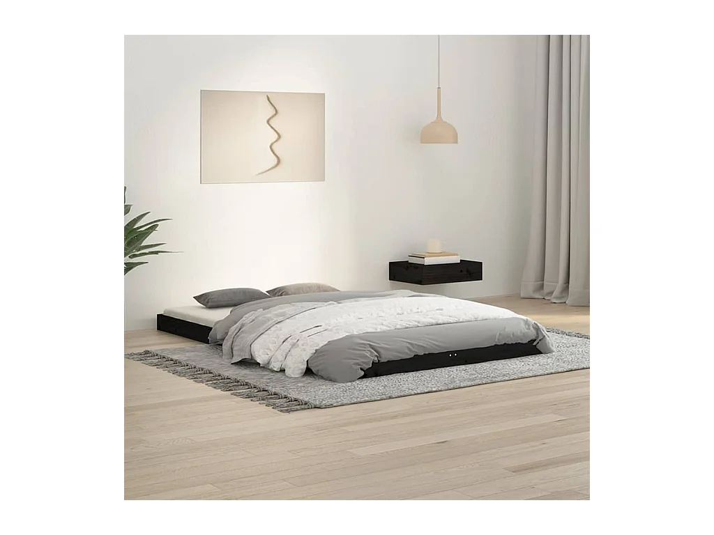 Lit-120x190 cm noir petit double bois massif de pin EGGB74892