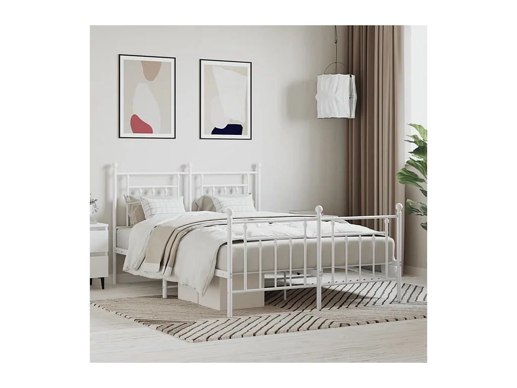 Lit-140x190 cm métal avec tête de lit/pied de lit blanc EGGB40518