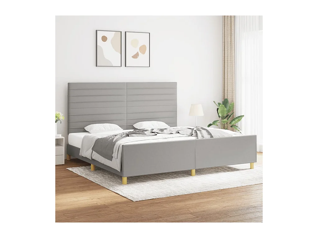 Lit-200x200 cm avec tête de lit Gris clair Tissu EGGB31705